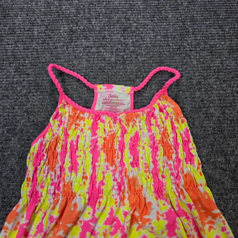 Justice Racerback Tank Top Girl's Size 16/18 Pink Orange Tie Dye Smocked Braided
